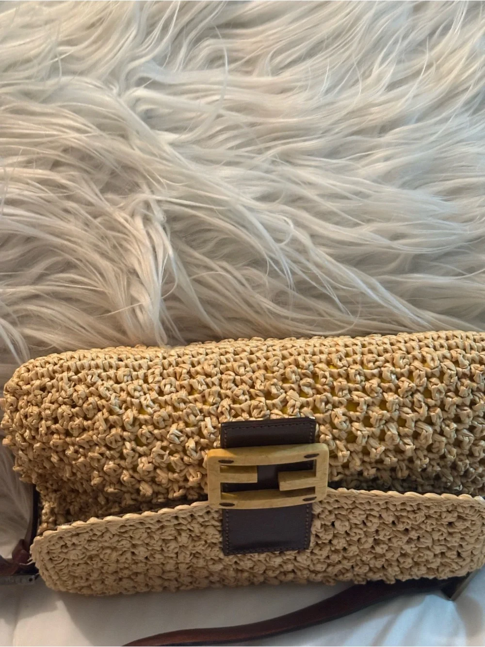 Rare Fendi Zucca Mamma Baguette Handbag Hobo Bag Beige Brown